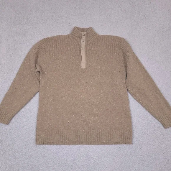 Columbia Sweater Mens XL Brown Speckled Pullover 1/4 Zip XCO Cotton‎ Wool Blend