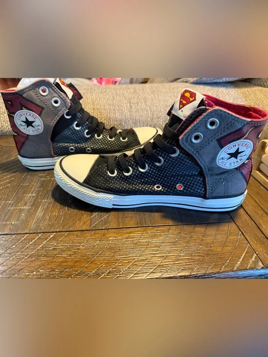 Converse Kids Black & Red High-Top Sneakers with Superman Accent
