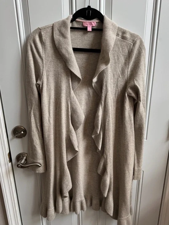 Lilly Pulitzer Cashmere Women’s Ruffled Open-Front Cardigan Sweater - Beige