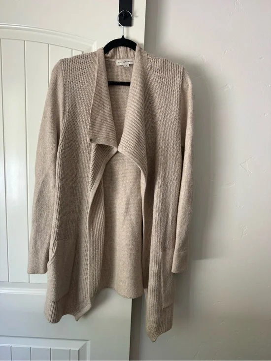 White + Warren Cream Open-Front Wool Blend Cardigan