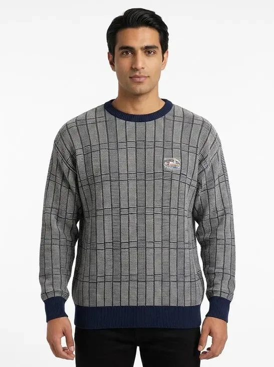 LA Mode Gray Embroidered Knit Geometric Pullover Sweater Men Size M