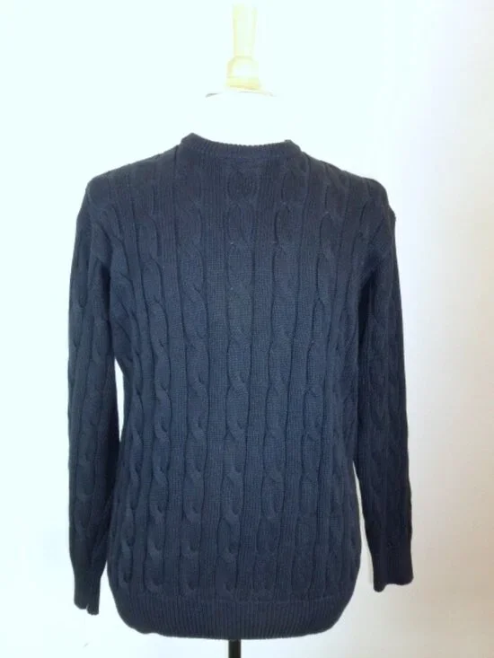 Blumarine  Oumo Italy navy blue cotton cable crew neck sweater XL