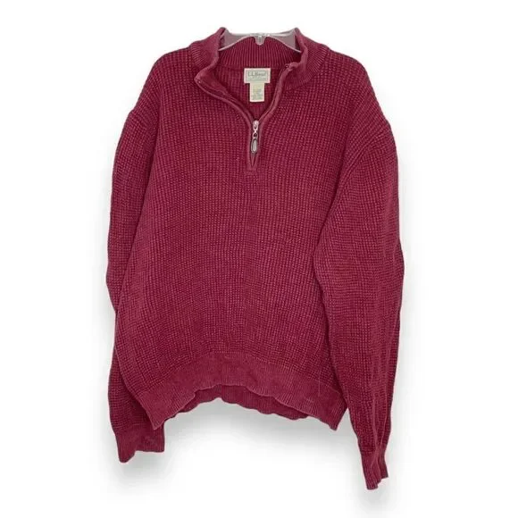L.L. Bean Menswear Wicked Soft Cotton/Cashmere Waffle Knit 1/2 Zip Sweater Siz L