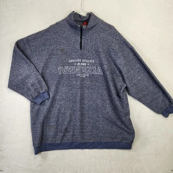 Venezia Jeans Quarter‎ Zip Fleece Pullover Mens 2X Blue Speckled Mock Neck