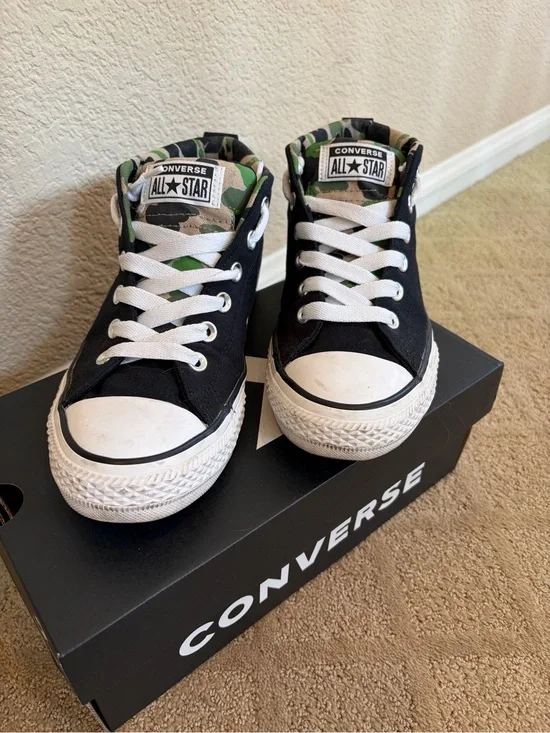 Converse Black Canvas Hi-Top Sneakers with Camo Tongue