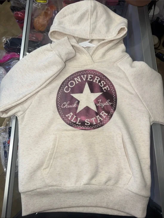 Converse Cream Hoodie with Burgundy All Star Logo