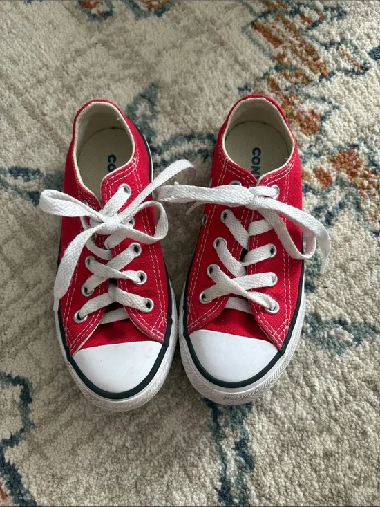 Converse Kids Red Low-Top Canvas Sneakers with White Laces
