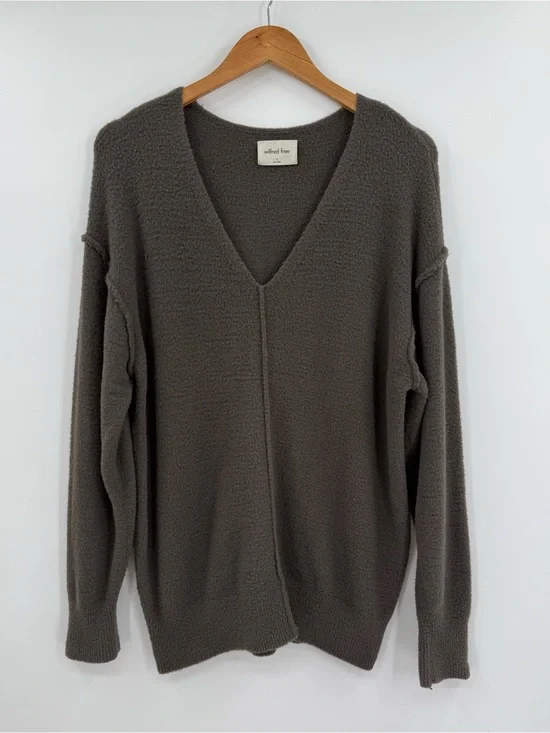 Aritzia Wilfred Free Hush Knit V-Neck Sweater | Rich Mocha Brown | Small