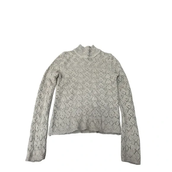 Ralph Lauren Vintage Beige Crochet Knit‎ Mock Neck Sweater Small Cottagecore Y2k