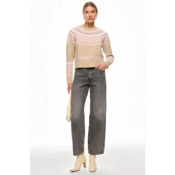LoveShackFancy Beige and Light Pink Fair Isle Sweater