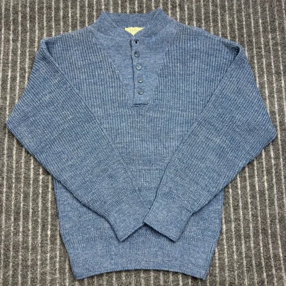 L.L. Bean High Trek Yarn Sweater L Blue NEW Henley Wool Blend Waffle Knit (2180)
