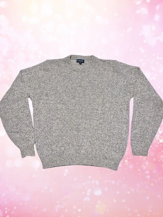 Lands' End Light Gray Mens Wool Sweater XL Long