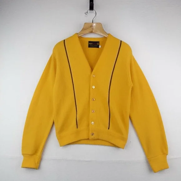 60's Vtg Fruit Of The Loom Gold Cardigan 100% Orlon Acrylic Made in Usa