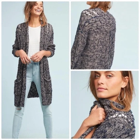 Anthropologie Women's Blue Akemi + Kim Alta Marled Long Sleeve Cardigan