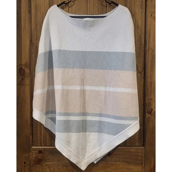 Barefoot Dreams Ocean Breeze Soft Cozy‎ Poncho Women's One Size White Pink Blue