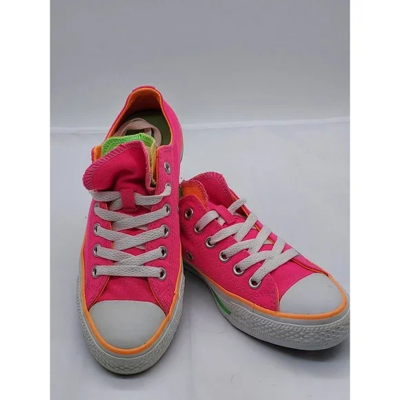 Converse Chuck Taylor All Star Neon Pink Double Tongue Low Top Shoes Kids Size 5