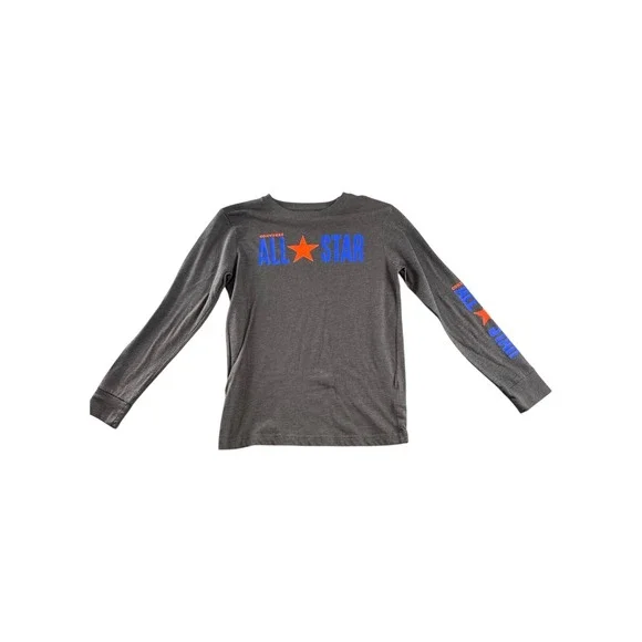 Converse All Star Long Sleeve Graphic T Shirt Gray‎ Blue Kids Youth L 12 13 yrs