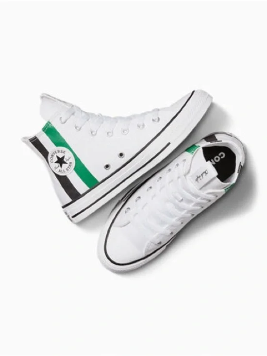 Converse‎ Chuck Taylor Kids White Sneakers with Green and Black Stripes