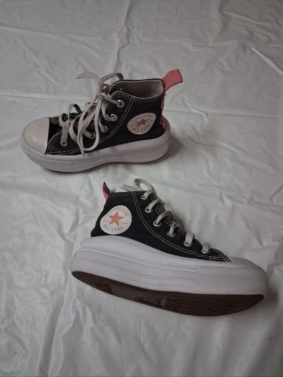 Converse Kids Black Canvas High-Top Sneakers with Pink Heel Tab Size 12