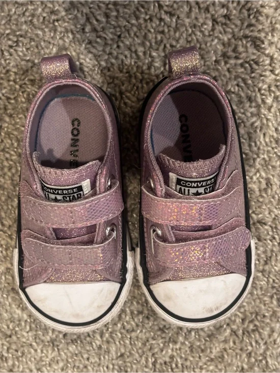 Converse Kids' Purple Glitter Velcro Sneakers