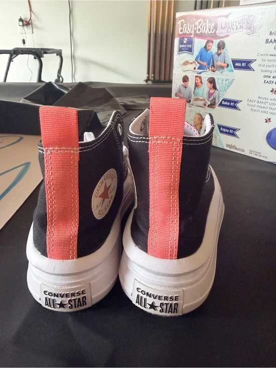 Converse Kids Black High Top Sneakers with Coral Pull Tabs