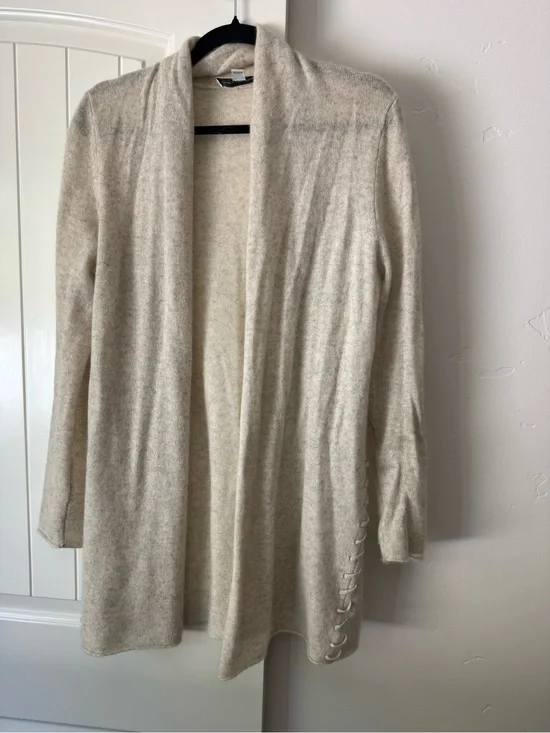 White + Warren Cream Open-Front Knit Cardigan