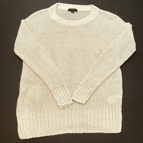 J Crew 100% Linen Sweater Womens XS Beige Open Knit Crew Neck‎ Pullover