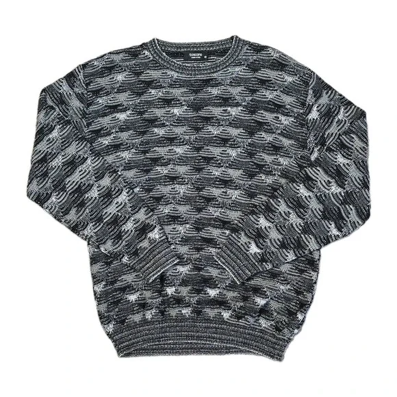 Toscano Italy 3D Textured Knit Sweater Mens M Black Gray Crewneck Coogi Style