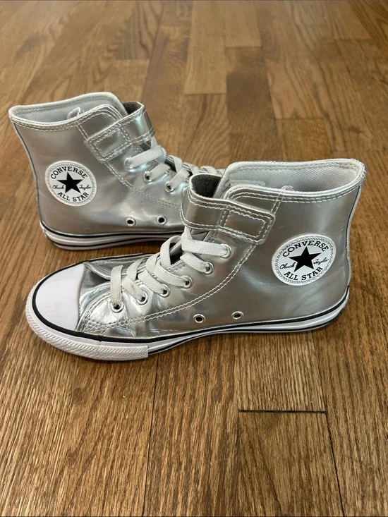 Kids Silver Metallic High Top Sneakers