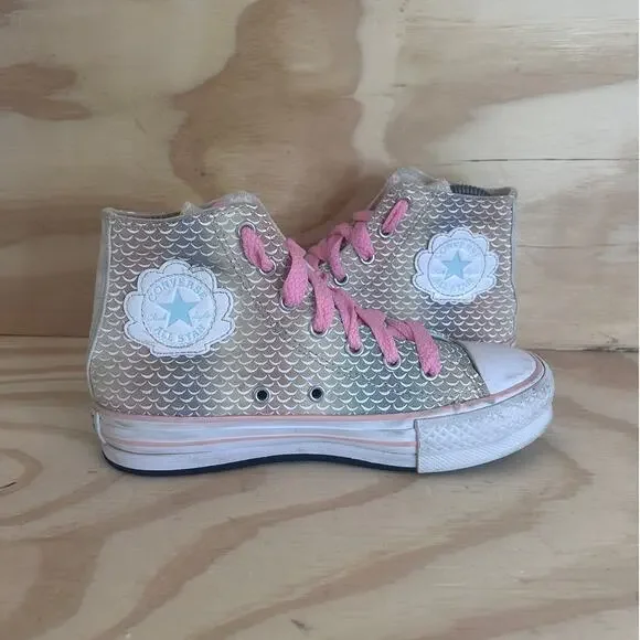 Converse All Star CT Hi Mermaid Scales Sneakers Gray/Pink Big Girl's 3 - 372752C
