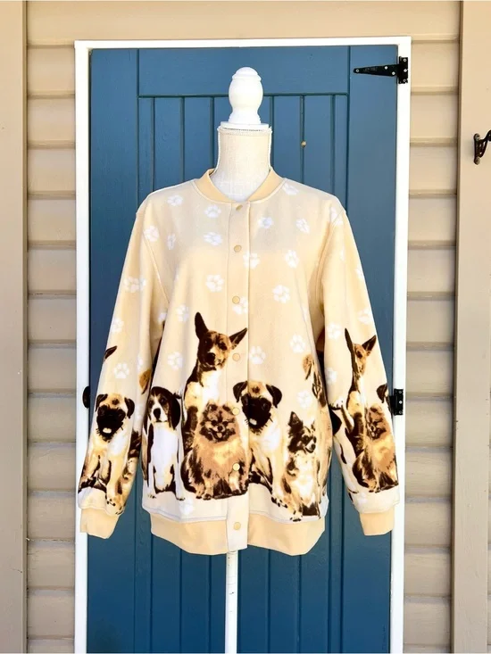 Vintage Blair Button Jacket  Fleece Dogs Puppies Full Zip Sweater Women’s Size M