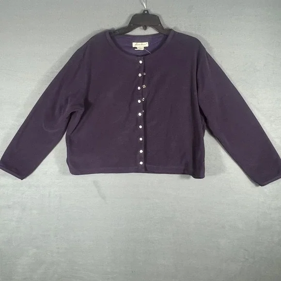 Eddie Bauer Women's Large Purple Fleece Snap Button Cardigan Sweater