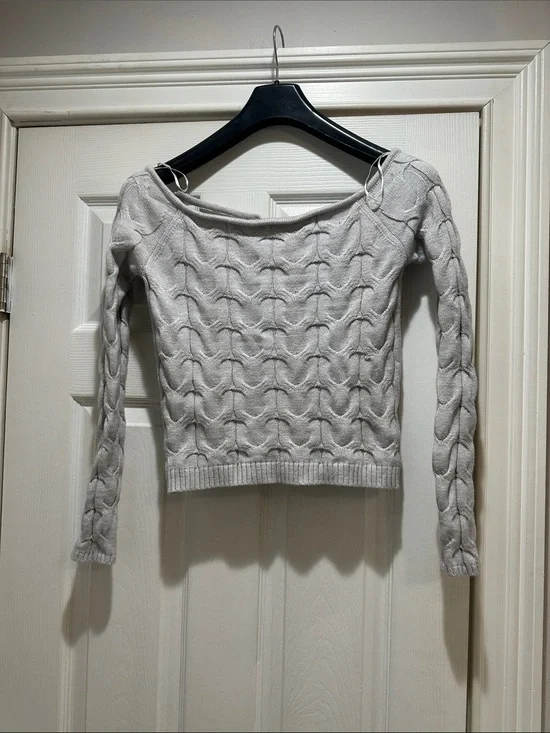 Aeropostale Light Gray Cable Off-the-Shoulder Sweater