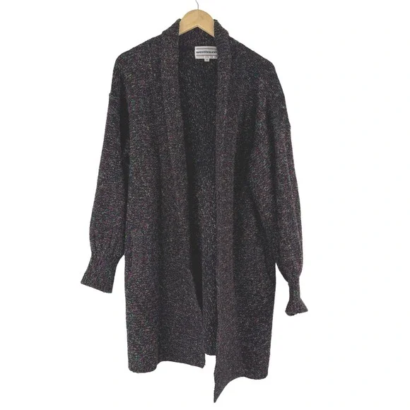 Westbound Vintage 80s Rainbow‎ Confetti Knit Open Cardigan Sweater Coat Black M