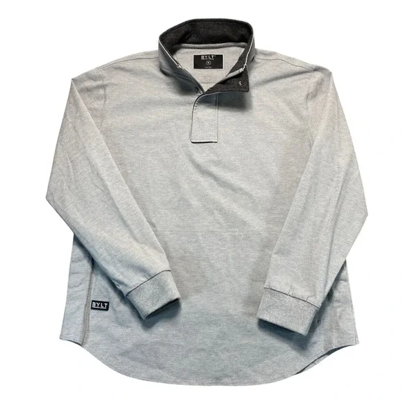 BYLT Premium Basics Mens XL Quarter Zip Snap Pullover Heather Gray Curved Hem