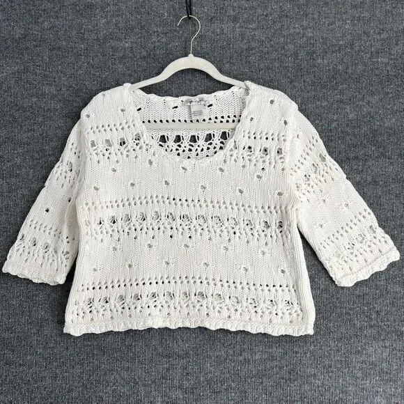 Vintage Speigel Womens Sweater Size Medium White Open Knit Cropped Pullover 90s