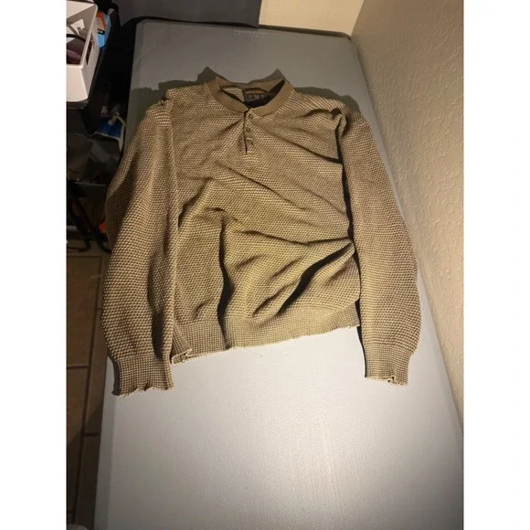 Woolrich John Rich and Bros Mens Henley Sweater Tan Waffle Knit Vintage USA
