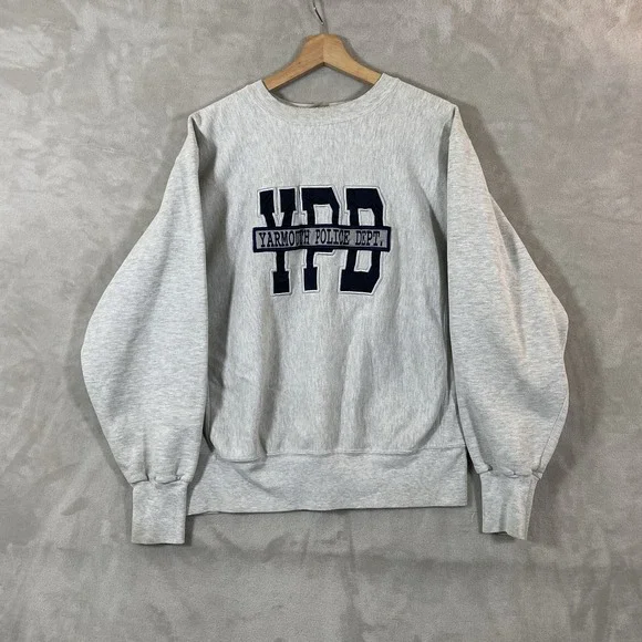 Vtg Reverse Weave Sweatshirt Mens Large Made in USA Police 90s Heather Gray