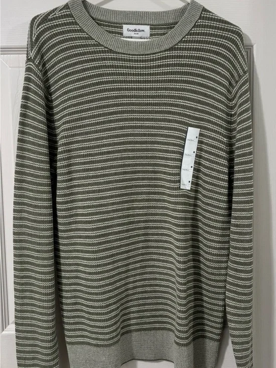 Goodfellow & Co Olive and White Striped Crewneck Sweater