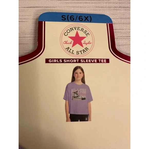 Converse Girls Small 6 All Star Short Sleeve Tee Purple Graphic Shirt