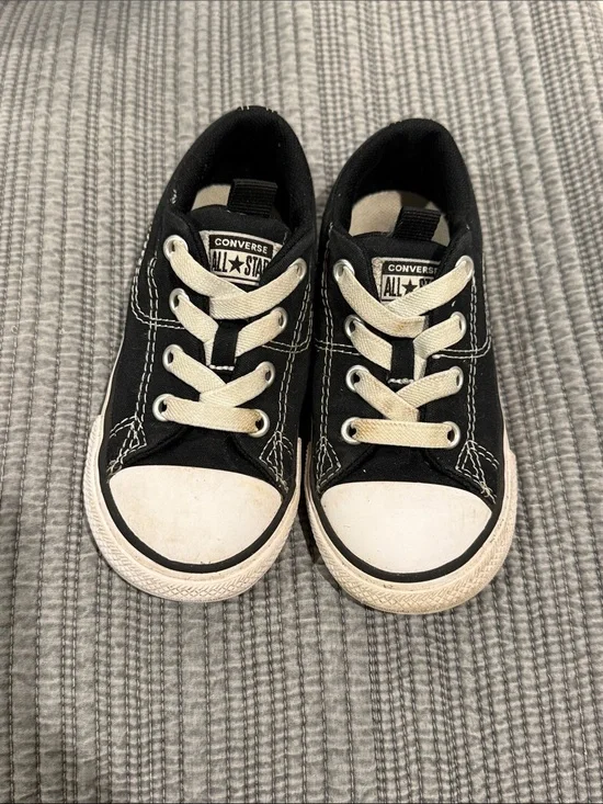 Converse Kids Black Canvas Low Top Sneakers with White Accents