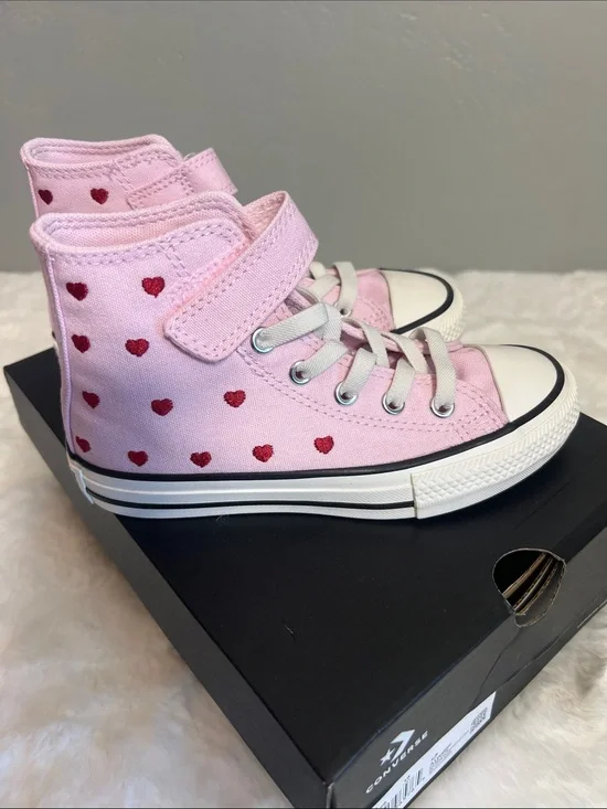 Converse Pink High-Top Sneakers with Red Heart Accents