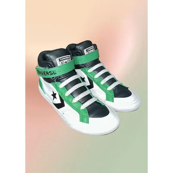Converse Pro Blaze Strap Hi Youth 2 White Black Green Leather High Top Sneakers