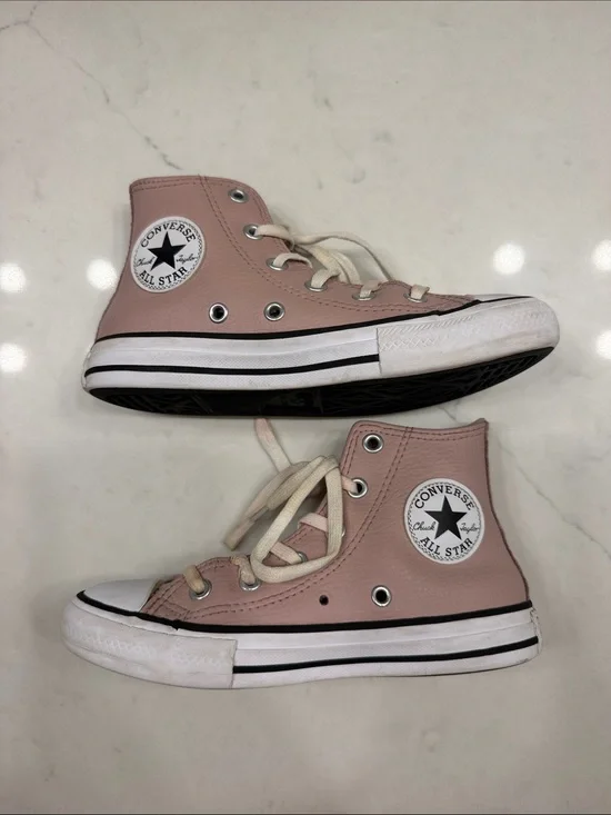 Girls Pale Pink “Leather” High Top Converse Size 13