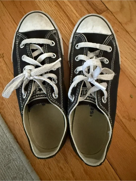 Converse Kids Black Low Top Canvas Sneakers with White Accents