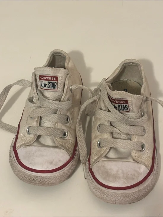 Converse Kids White Canvas Low Top Sneakers with Red Trim
