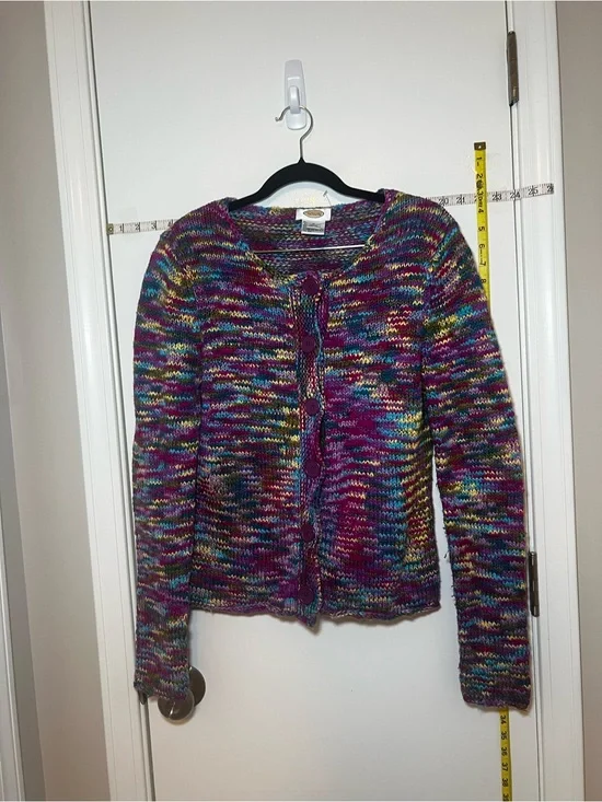 Vintage Talbots Multicolor Knit Cardigan in Purple, Green, Blue & Yellow Thick