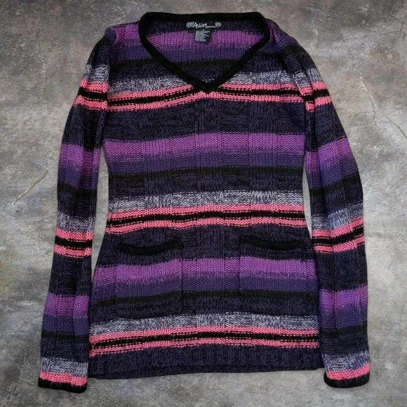 Vintage Ashley By 26 international Knit Striped Sweatshirt Women's Medium Y2K