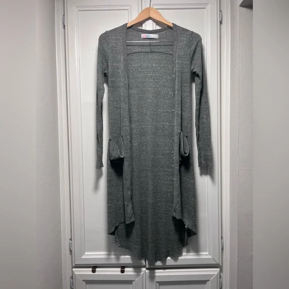 Free People Beach Long Sleeve Open Front Long Cardigan Pockets Size Small Duster