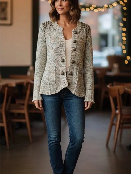 BCBG Max Azria Embellished Knit Cardigan Sweater Small Beaded Button Front